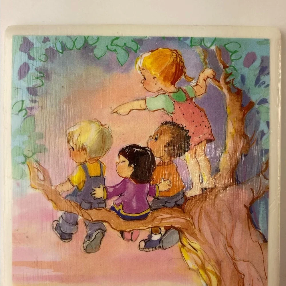 Little Blessings Ceramic Coaster Set of 6 Art Tile Handmade Decoupage